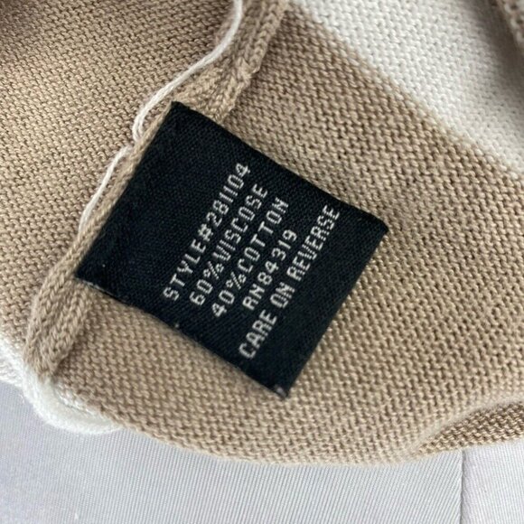 Cyrus Women's Off-White and Tan Striped V-Neck Short Sleeve Knit Sweater S/C34 - Picture 7 of 9